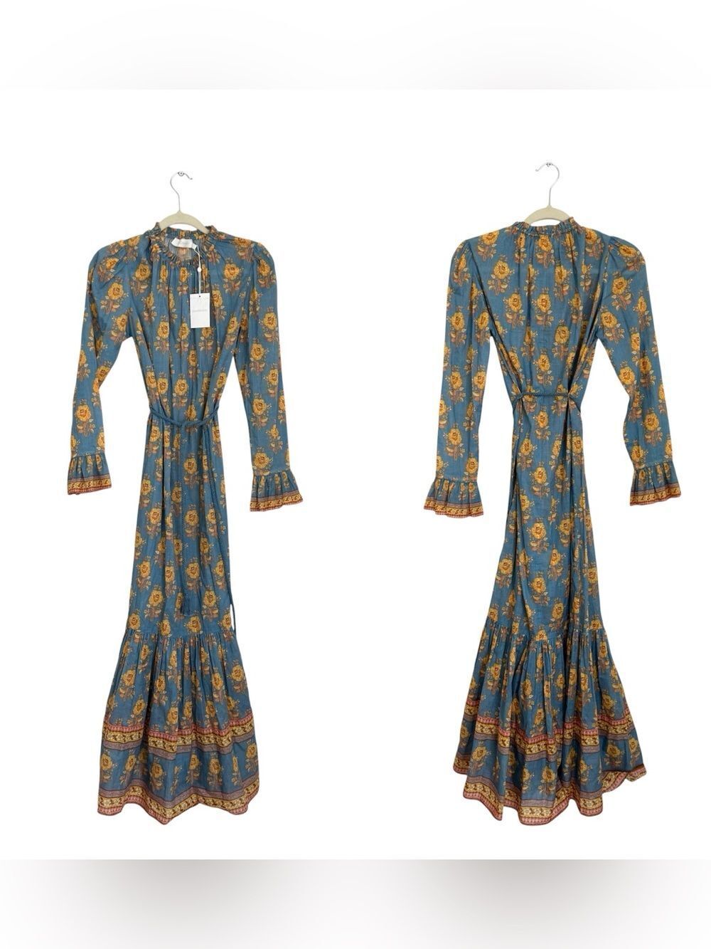 NWT Zimmermann JUNIE FRILL MIDI DRESS in Blue Yellow floral - Picture 9 of 14